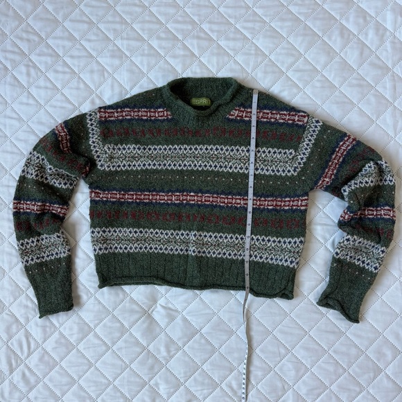 Vintage Fair Isle Roll Neck Turtleneck Wool Alpaca Cropped Sweater - Picture 9 of 11